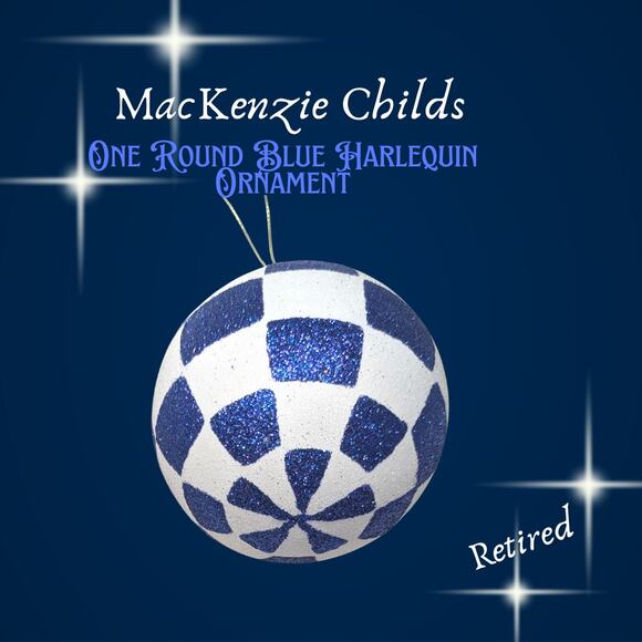 One Mackenzie Childs Blue Harlequin Ornament Large Glass Round - Picture 2 of 2